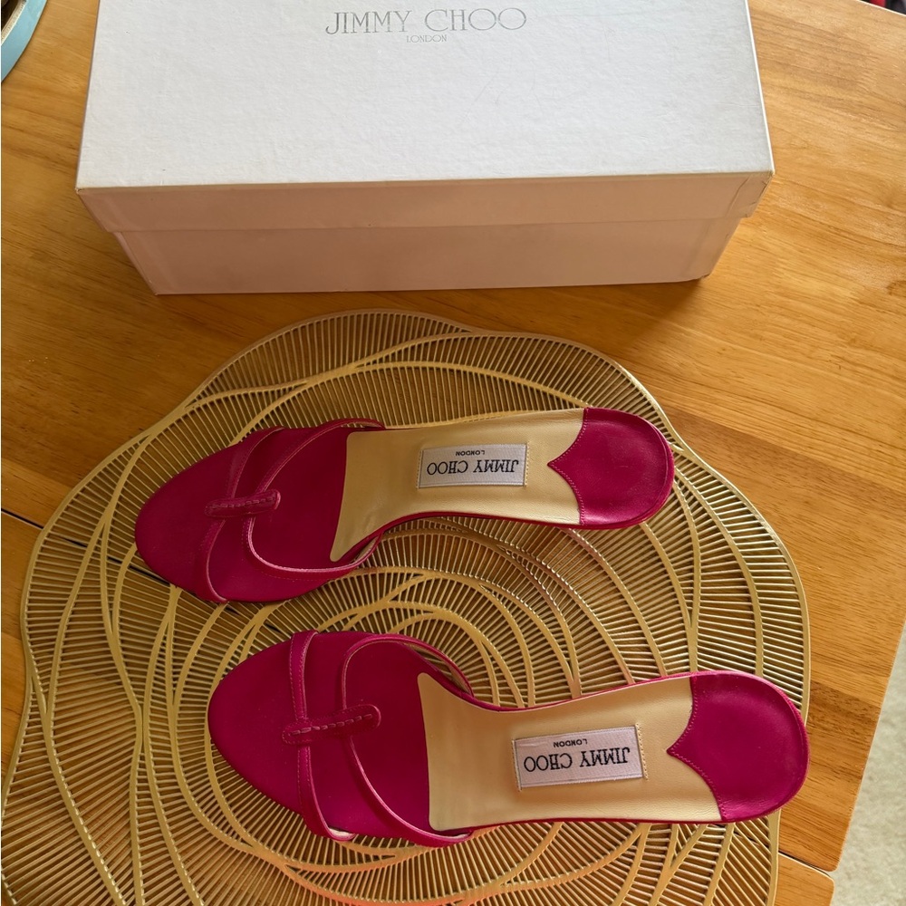 Jimmy Choo Pink Leather Mule Kitten Heels Size 39 (US 9) Berry Capretto